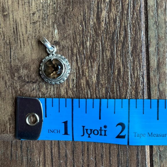 Dainty *Smoky Quartz* Pendant | Silver Necklace | Detail Engraved Border | EUC - Picture 6 of 8